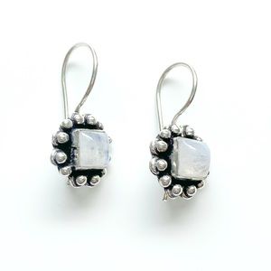 Anthropologie Drop Earrings Rainbow Moonstone Sterling Silver New